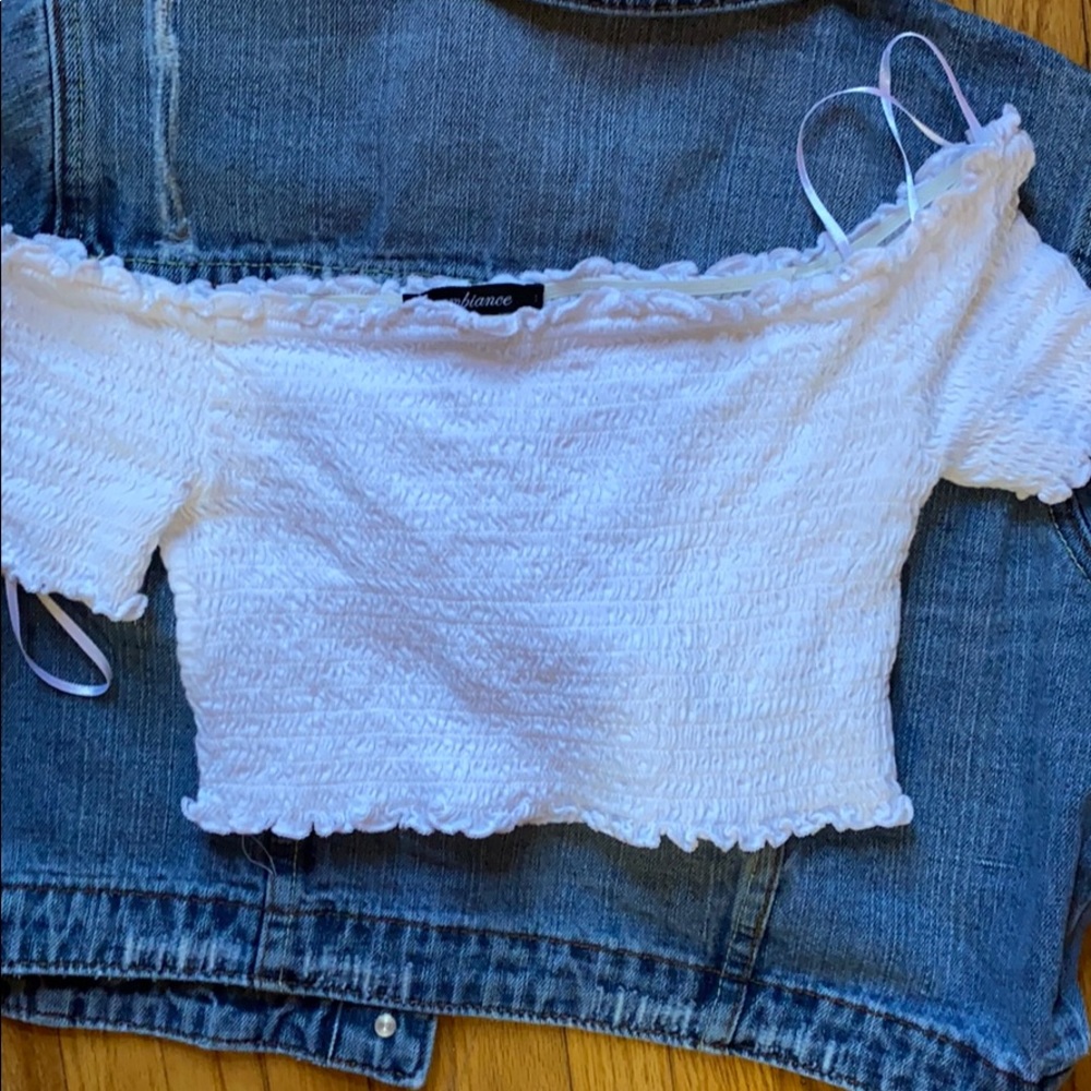 White Ribbed Off The Shoulder Crop Top